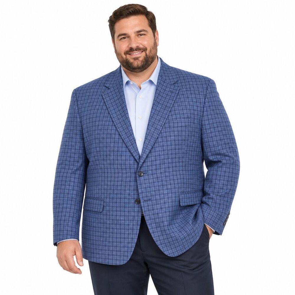 Oak Hill Men’s 2XL Blue Plaid Blazer Sport Coat Big & Tall 50R 52R